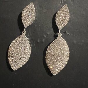 Silver Crystal Pavé Leaf Drop Earrings - Women Jewelry